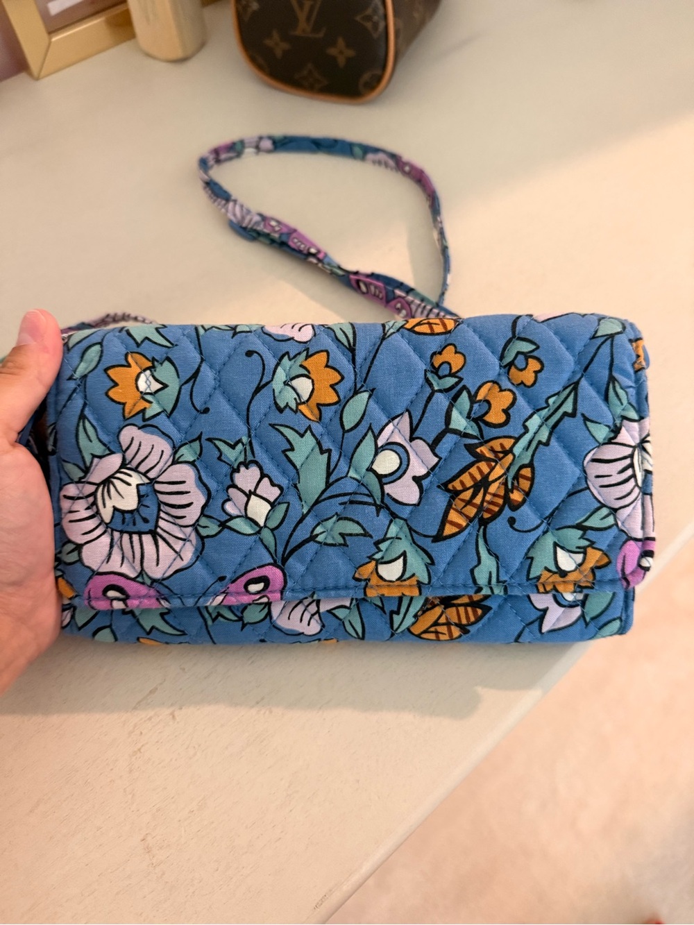 Vera Bradley Blue Floral Quilted Wristlet